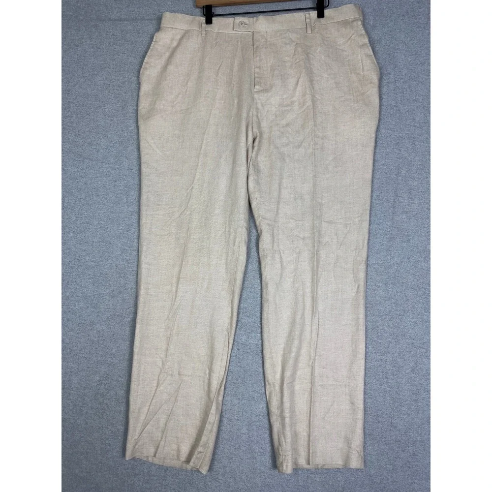 Linen Suit Blazer Pants 3XL 46x29 Cream Beige Straight Leg Summer Casual